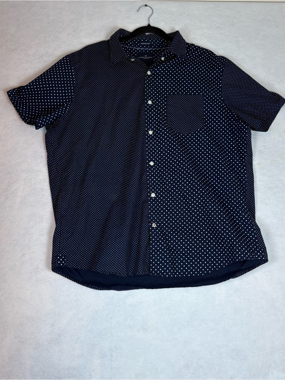 American Eagle Outfitters Navy Blue Short Sleeve Polka Dot Button-Down Shirt